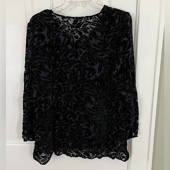 Laura Ashley Black Burn Out Velvet V Neck Tunic Blouse Top Boho Dark Romantic 8 - Picture 6 of 12